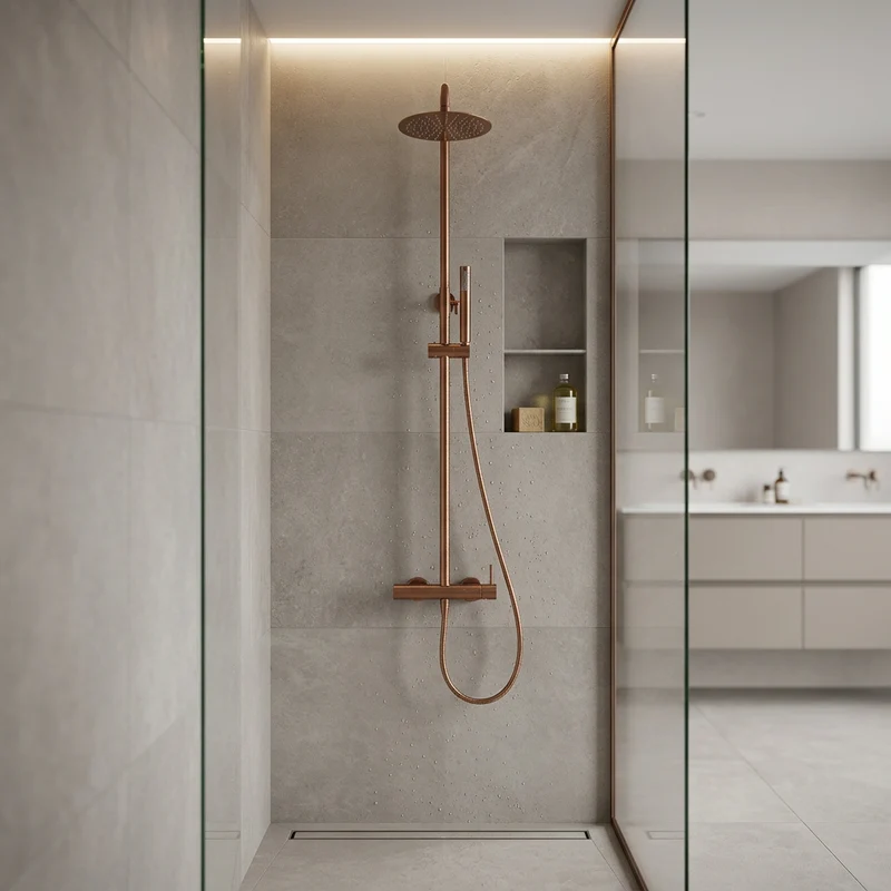 Columna de ducha Monomando Serie Monza Acabado Oro Rosa Cepillado -Imex