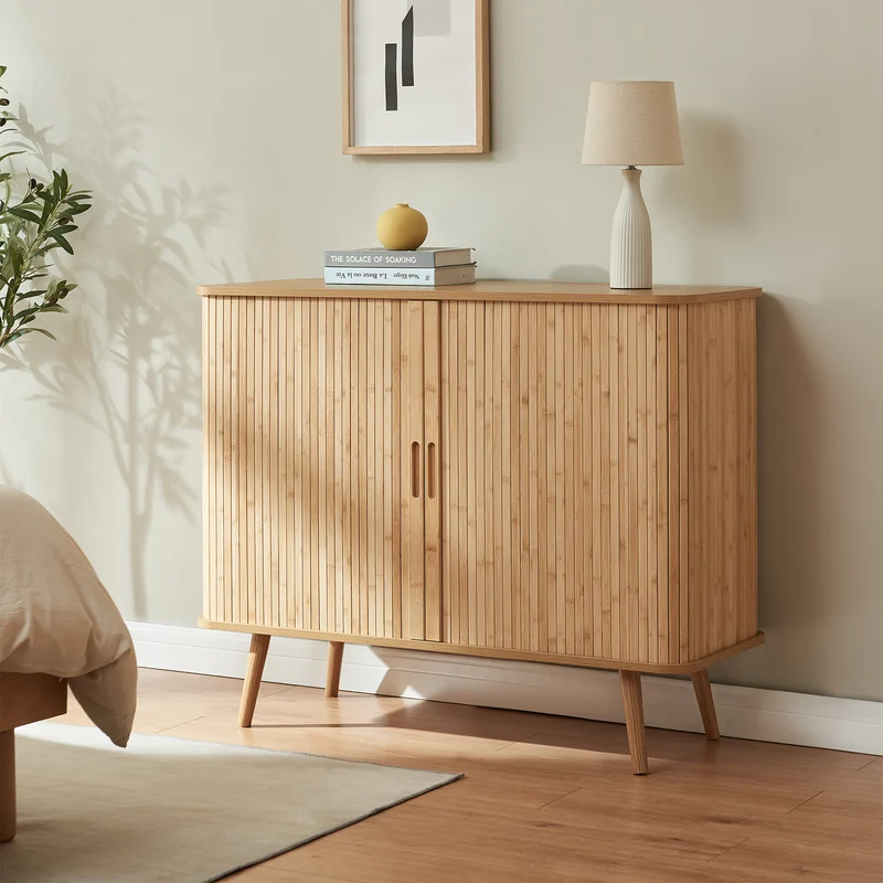 Aparador Nordkapp con 2 puertas bambú pino 100x40x80cm - Natural [en.casa]