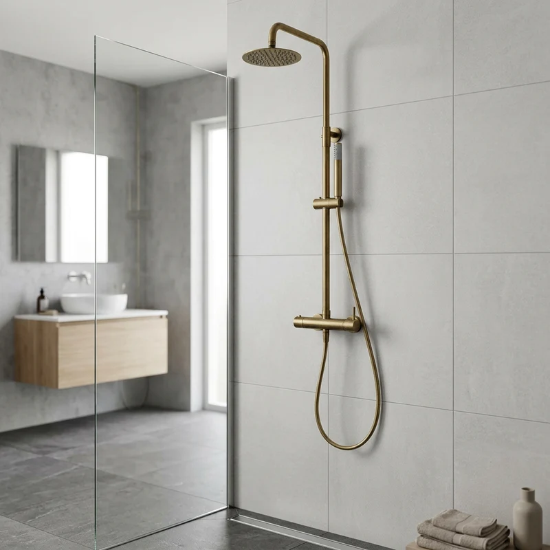 Columna de ducha Monomando Serie Monza Acabado Oro Cepillado -Imex