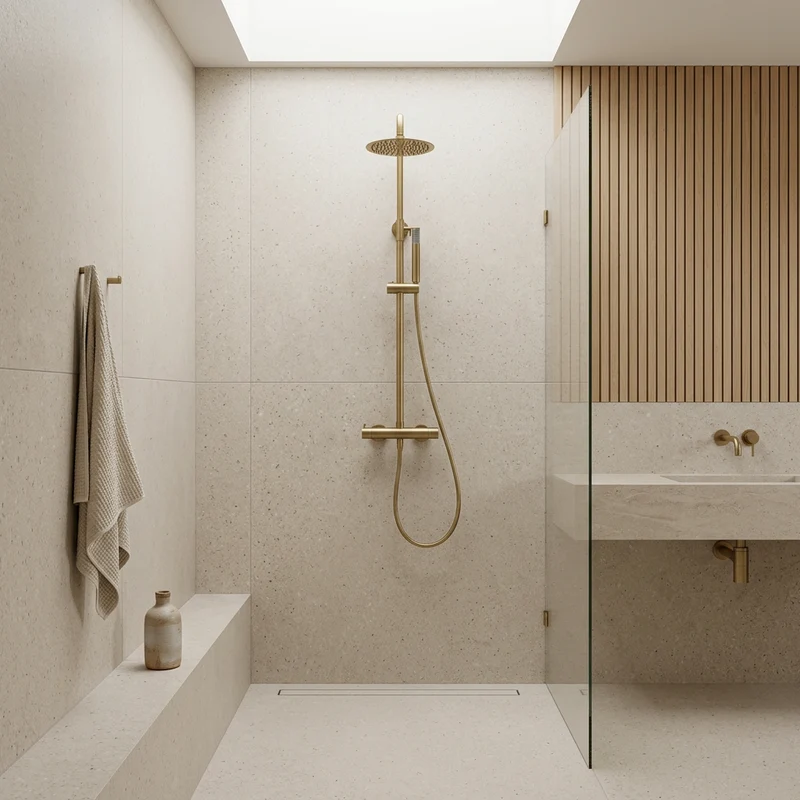 Columna de ducha Monomando Serie Monza Acabado Oro Cepillado -Imex