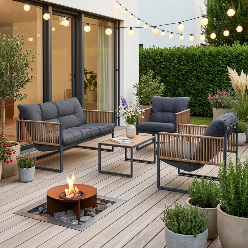 Conjunto de muebles de jardín Karg mesa + sofá + 2 sillones [casa.pro]
