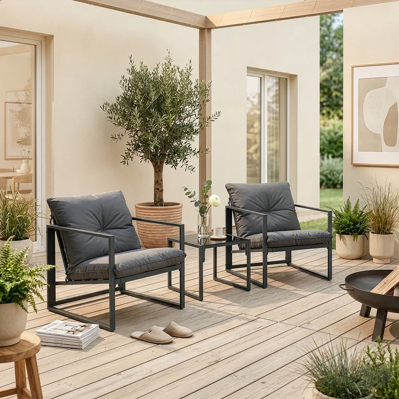 Conjunto de muebles de jardín Karg mesa + 2 sillones [casa.pro]
