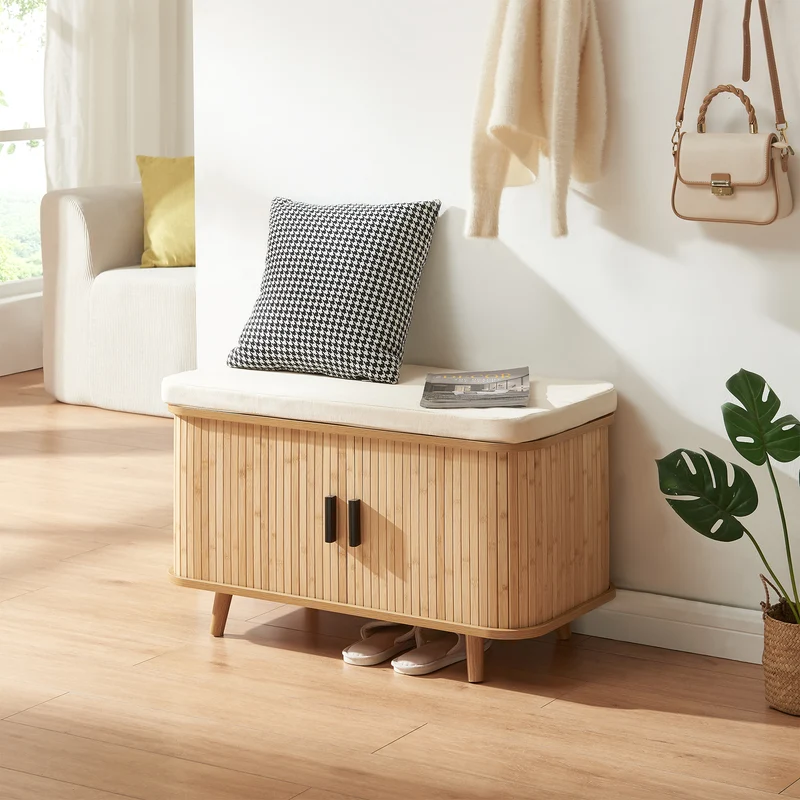 Banco zapatero Tvedestrand con 2 estantes 50x80x40cm - Bambú/Beige [en.casa]