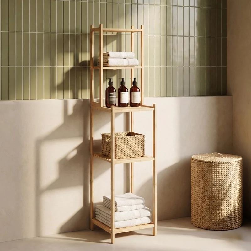 Estantería de baño Anun 4 compartimentos bambú 128x30x30cm - Natural [en.casa]