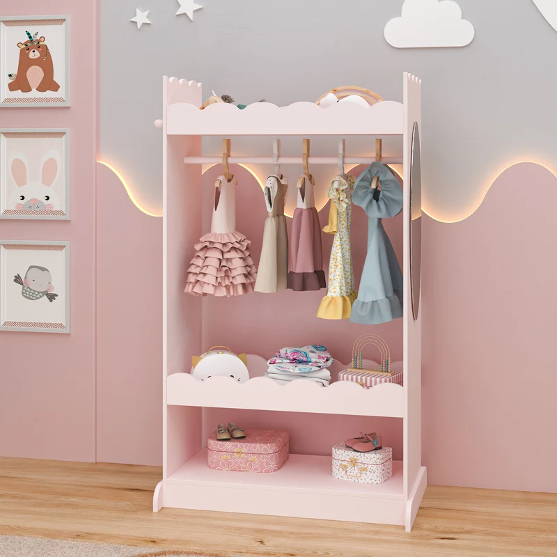 Perchero burro infantil Vestnes con espejo Rosa [en.casa]