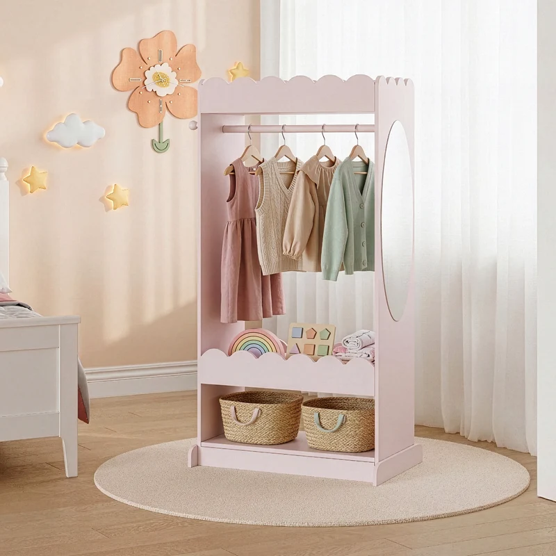 Perchero burro infantil Vestnes con espejo Rosa [en.casa]
