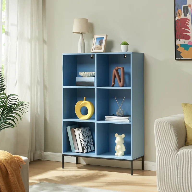 Librería Colwyn 6 compartimentos abiertos 120x80x30cm - Azul [en.casa]