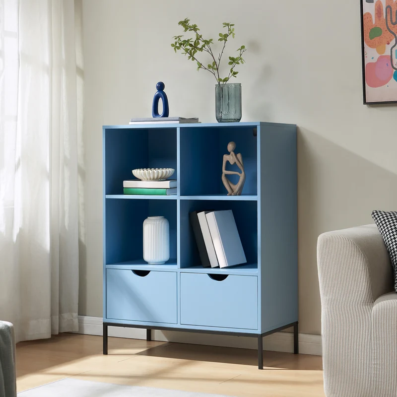Librería Colwyn 2 cajones y 4 compartimentos 105x80x40cm - Azul [en.casa]