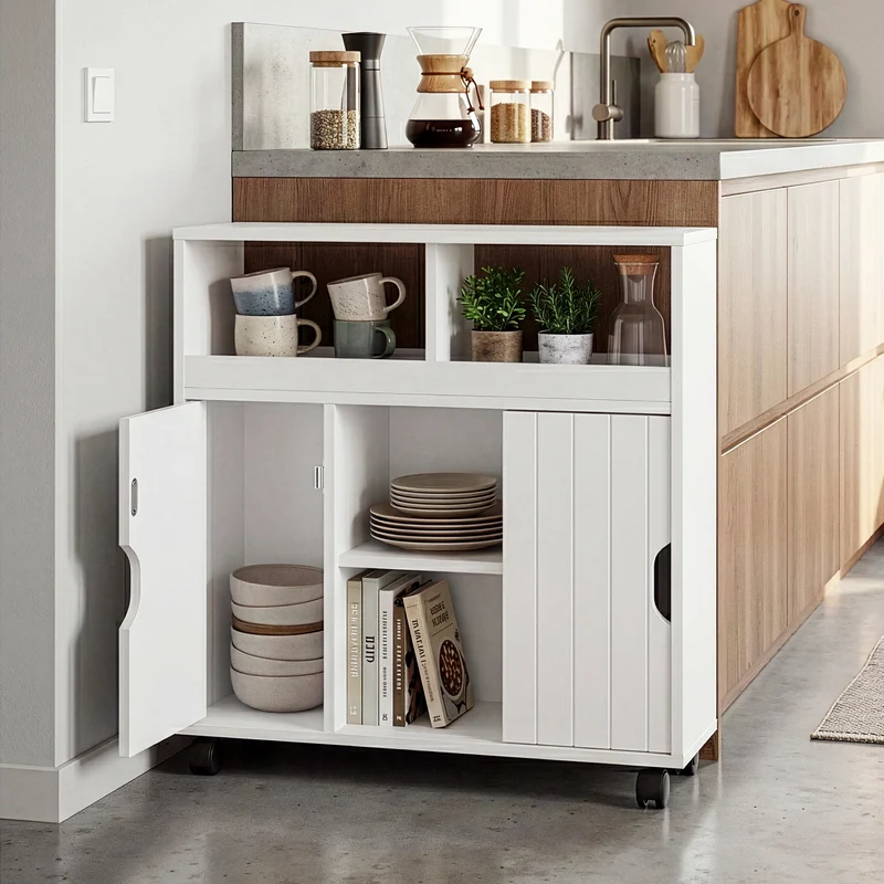 Armario rodante delgado Fadeskimma con 3 puertas 72x70x20cm - Blanco [en.casa]