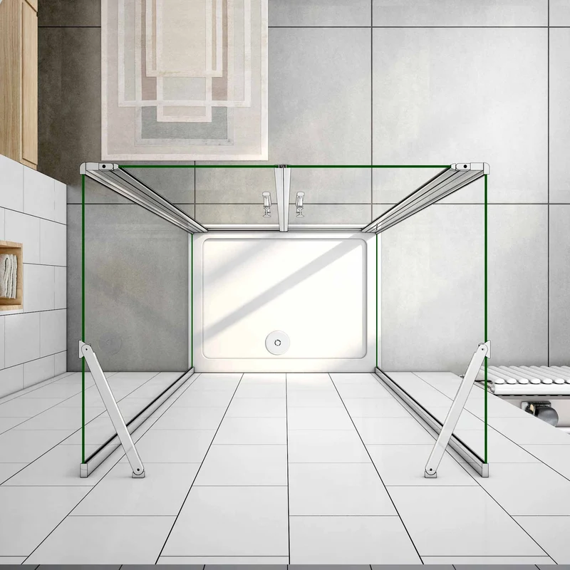 CABINA DE DUCHA , EN FORMA U, LATERALES FIJOS,FRONTAL DE DOS HOJAS ABATIBLES, 6MM EASYCLEAN CRISTAL TEMPLADO, TRATAMIENTO ANTICAL