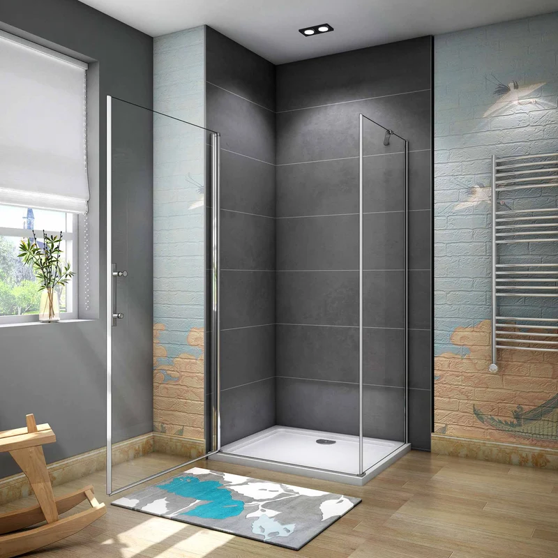 Cabina de Ducha Puerta Abatible 185/195 CM Panel con Barra de 45 CM, Cristal Transparente 6 MM Antical Easy-Clean