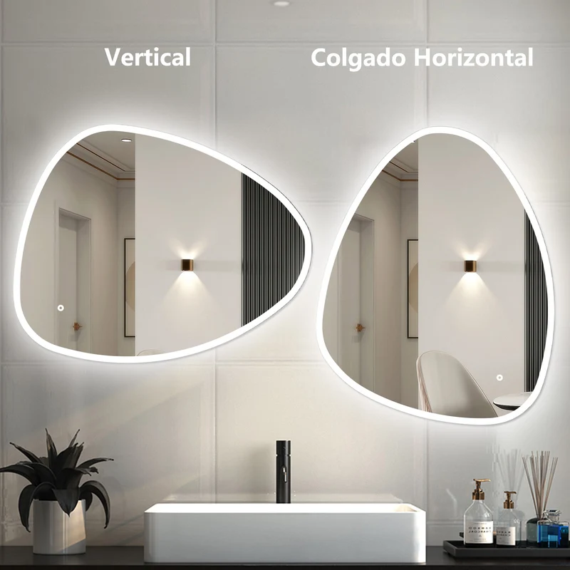Aica Espejo de baño LED , tres colores regulable, antivaho, memoria de apagado, diseño elegante