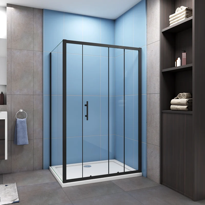 Cabina de Ducha Rectangular Puerta Corredera Cristal Templado 5 MM Perfil Negro Mate Altura 185CM
