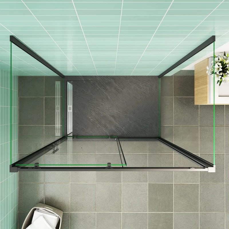 Cabina de Ducha Rectangular Puerta Corredera Cristal Templado 5 MM Perfil Negro Mate Altura 185CM