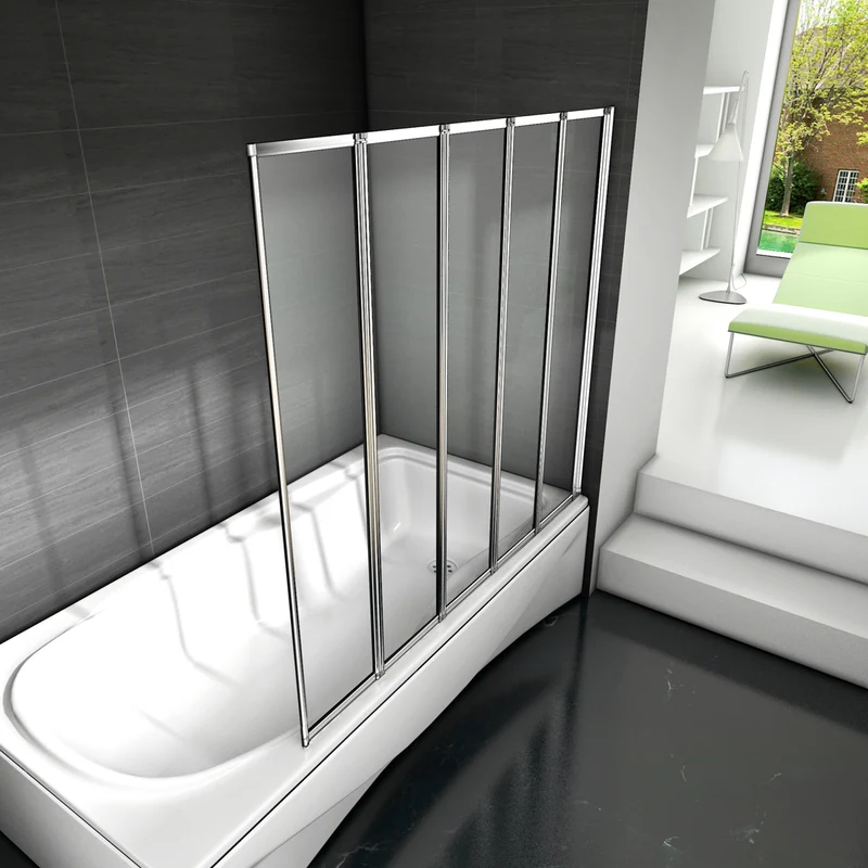 Mamparas Tina Bañera Pantalla Cristal 4mm Biombo 5 veces Plegable vidrio templado Baño Ducha 120x140cm