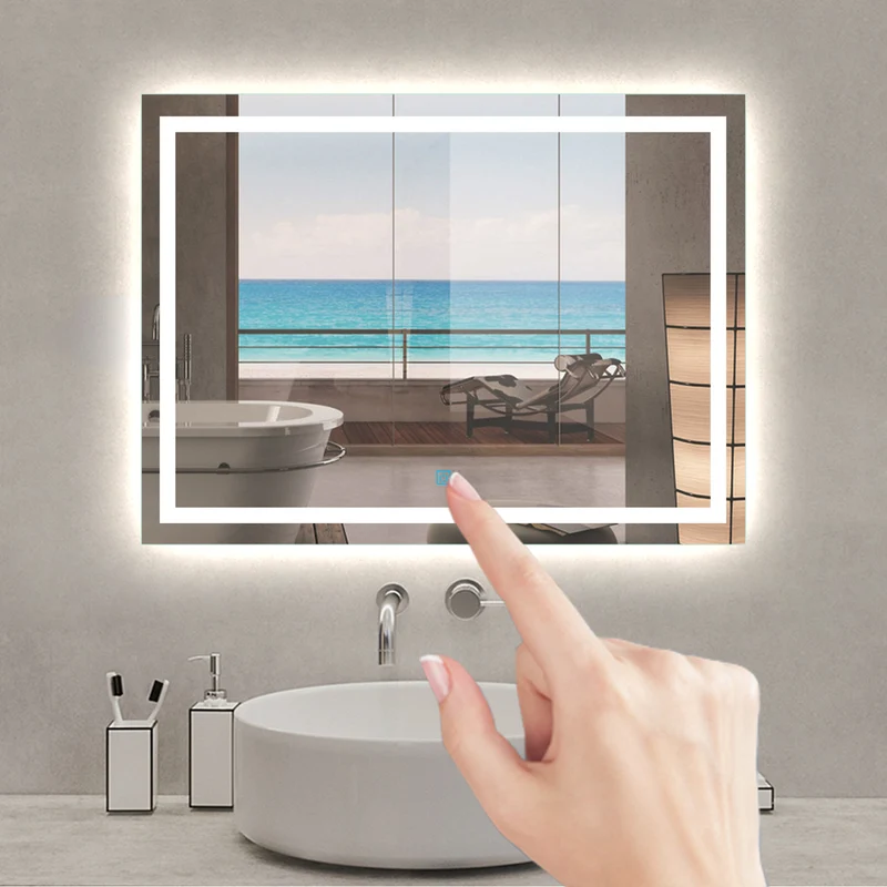 Espejo de baño con iluminación LED Frío Blanco(Brillo LED Envolvente) Espejo Rectangular Antiniebla,Interruptor Táctil, Espejo Montado en Pared