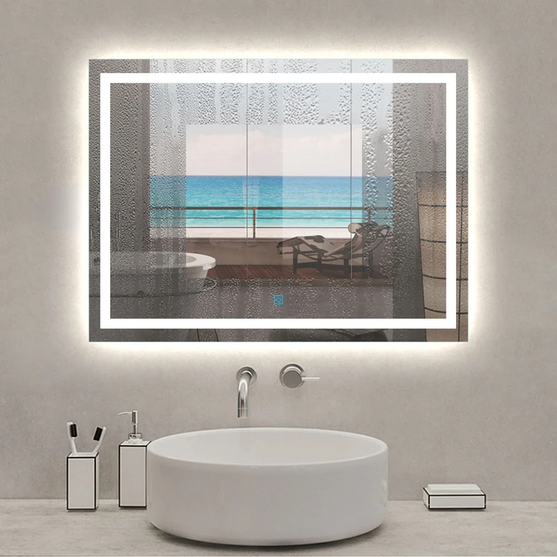 Espejo de baño con iluminación LED Frío Blanco(Brillo LED Envolvente) Espejo Rectangular Antiniebla,Interruptor Táctil, Espejo Montado en Pared