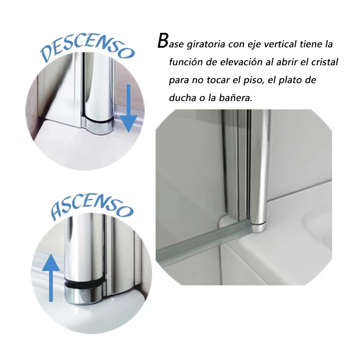 Mampara de baño con Panel pivotante de 180°, Cristal Antical de 6 mm