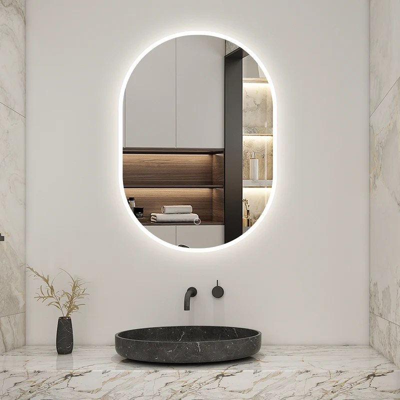 Aica Espejo de baño LED , ovalado, antivaho, luminosidad regulable