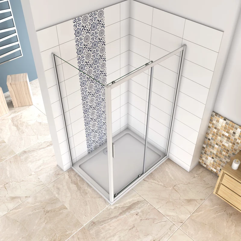 liquidacion Mampara de ducha cuadrada esquina,frontal 2 hojas correderas + panel fijo lateral Cristal Templado 5mm