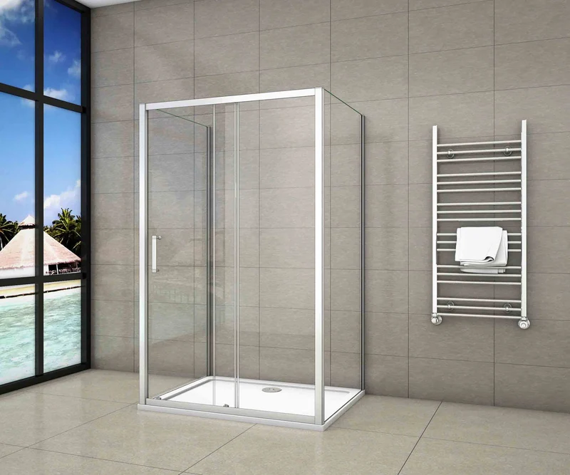 liquidacion Mampara de ducha,frontal hojas correderas + dos panel fijo lateral Cristal Templado 5mm