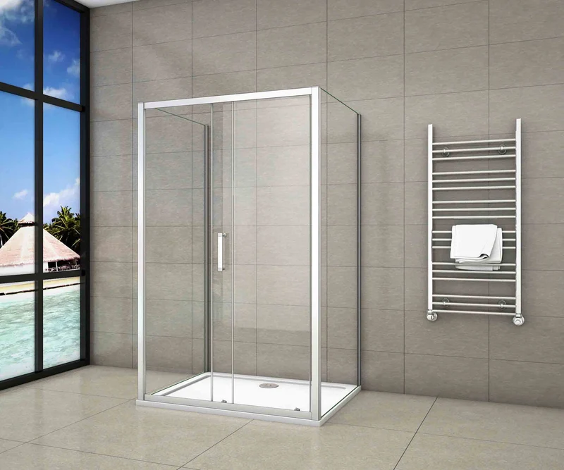 liquidacion Mampara de ducha,frontal hojas correderas + dos panel fijo lateral Cristal Templado 5mm