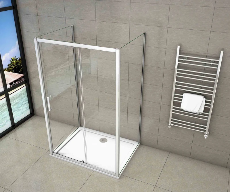 liquidacion Mampara de ducha,frontal hojas correderas + dos panel fijo lateral Cristal Templado 5mm