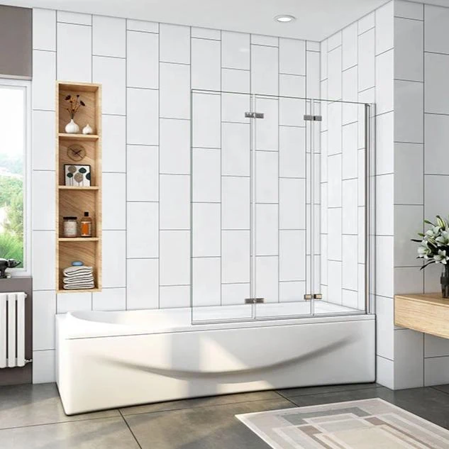 Mamparas de Bañera Biombo Plegable Cristal 6mm 3 veces plegable
