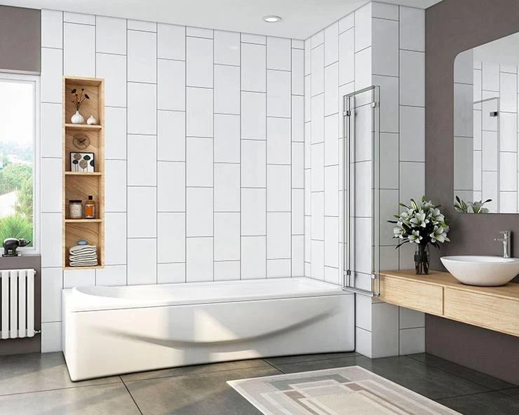 Mamparas de Bañera Biombo Plegable Cristal 6mm 3 veces plegable