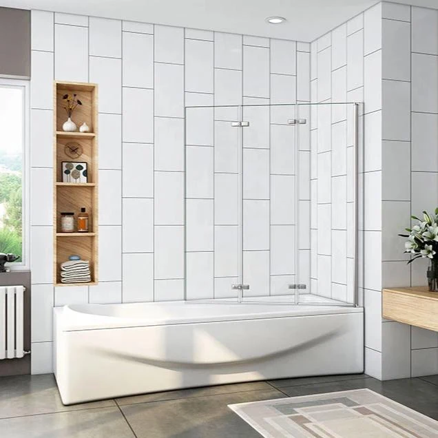 Mamparas de Bañera Biombo Plegable Cristal 6mm 3 veces plegable