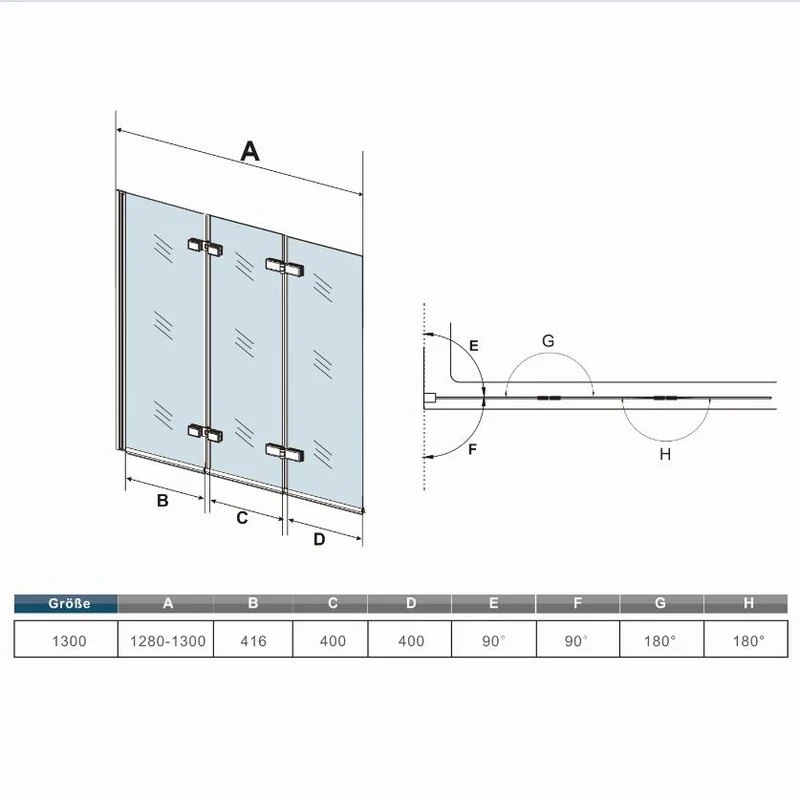 Mamparas de Bañera Biombo Plegable Cristal 6mm 3 veces plegable