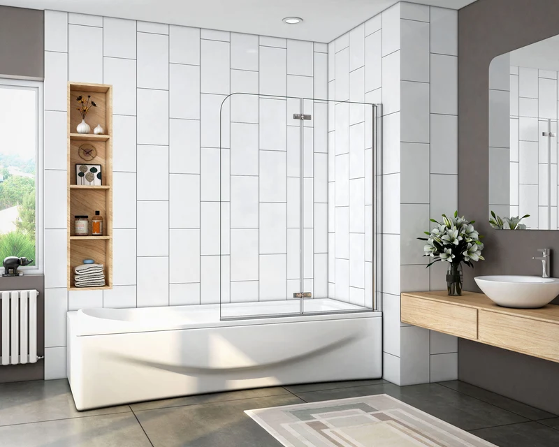 Mamparas de Bañera Plegable Biombo de Baño Abatible, 6 MM Cristal Templado Antical