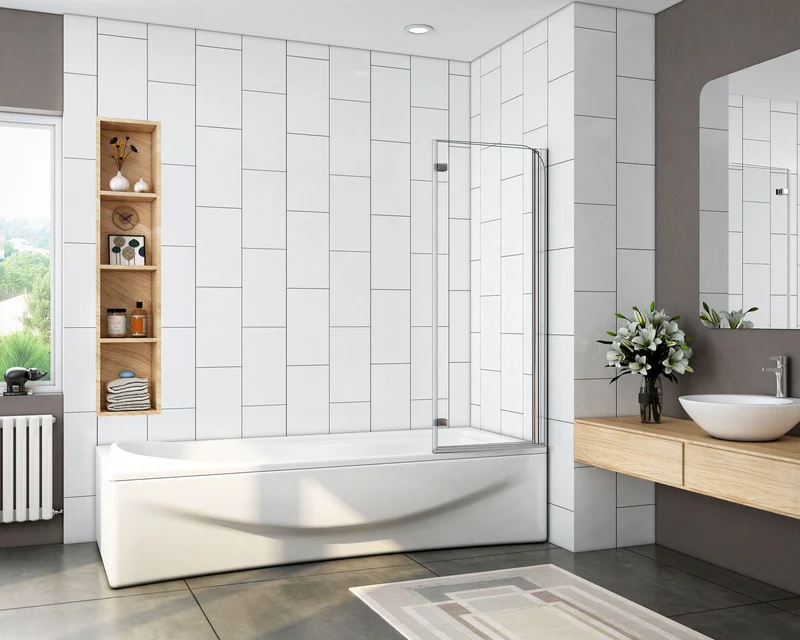 Mamparas de Bañera Plegable Biombo de Baño Abatible, 6 MM Cristal Templado Antical
