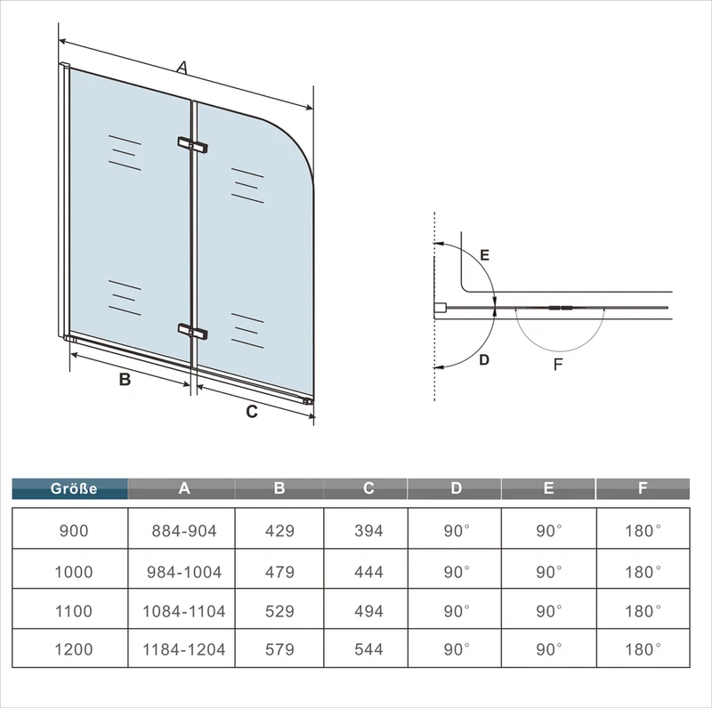 Mamparas de Bañera Plegable Biombo de Baño Abatible, 6 MM Cristal Templado Antical