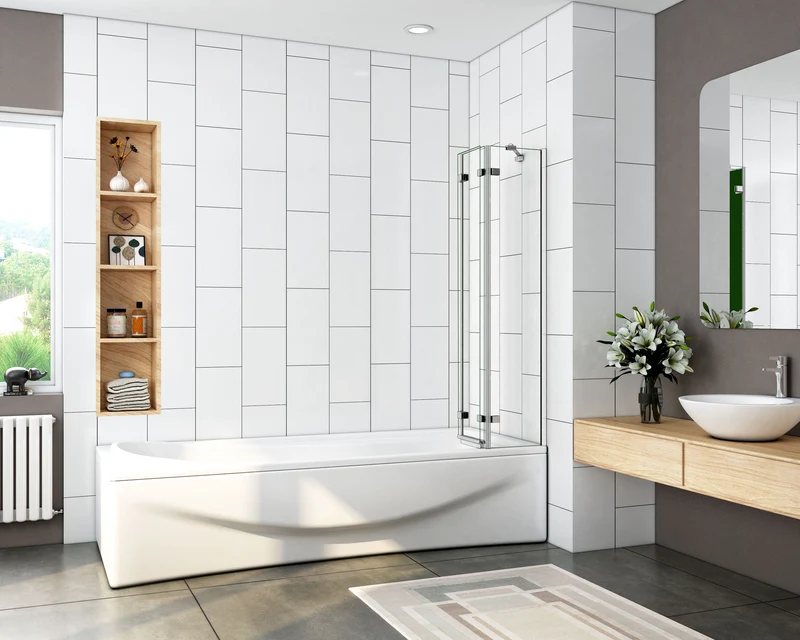 Mamparas de Bañera Biombo Plegable Cristal 6mm 3 veces plegable 100x140cm+Barra