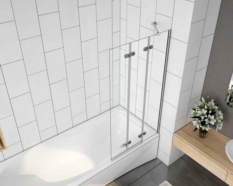 Mamparas de Bañera Biombo Plegable Cristal 6mm 3 veces plegable 100x140cm+Barra