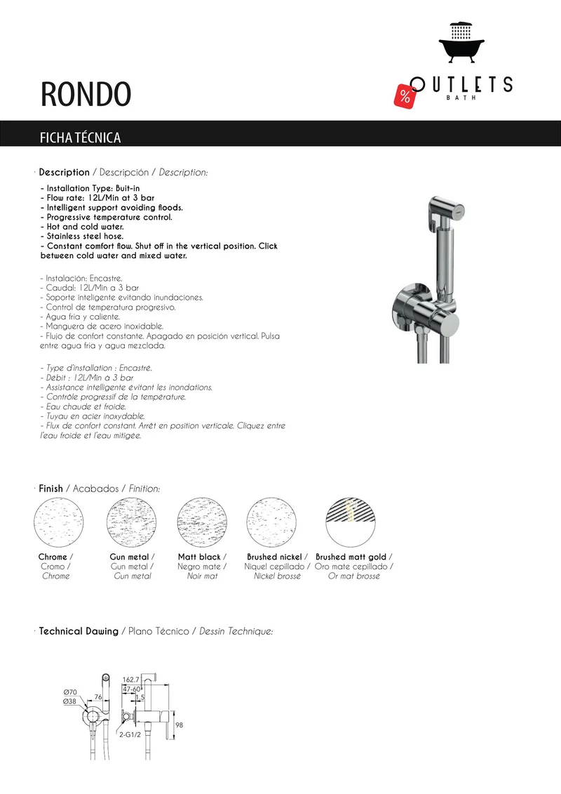 DUCHA HIGIENICA DE INODORO RONDO (pared)