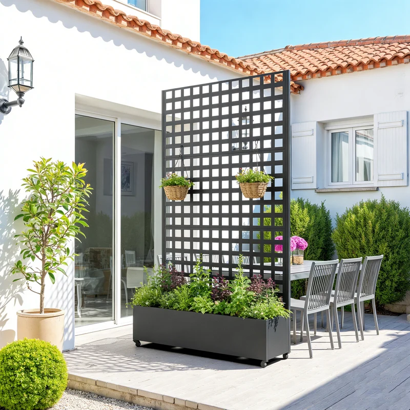 Tabique Toma con macetero de acero 190x82x38 cm Negro [casa.pro]