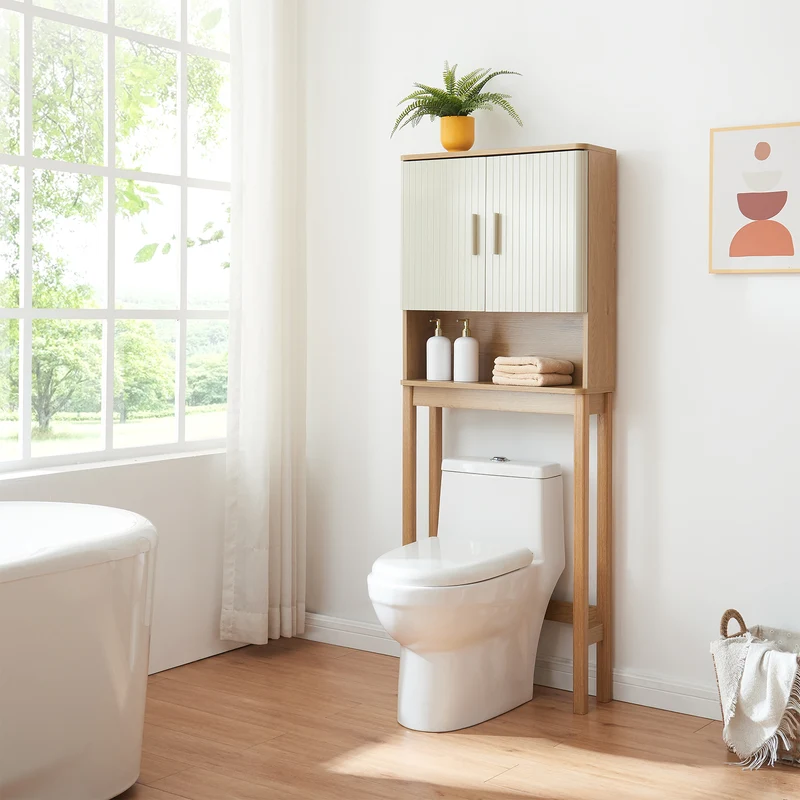 Armario de baño Ferrersp 160x63x20 cm aspecto roble/color arena [en.casa]