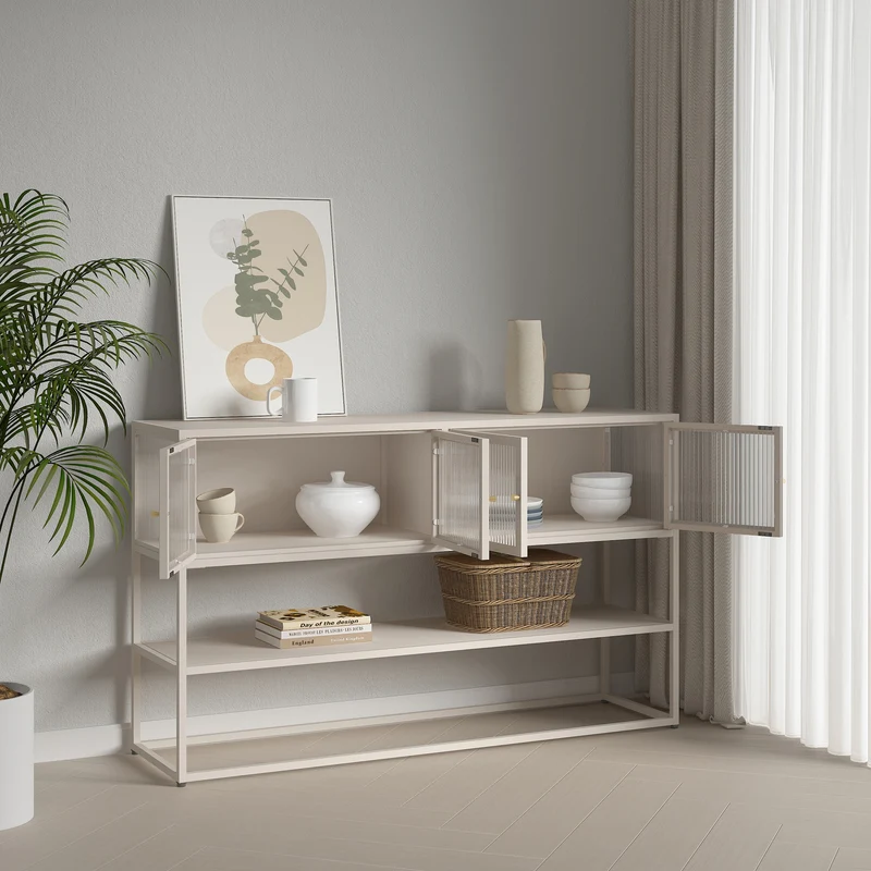 Aparador Säkylä con 4 puertas de vidrio 150x38x90 cm acero [en.casa]