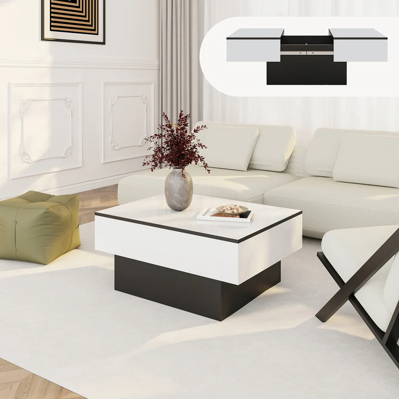 Mesa de centro Lens tablero extensible 80x60x36 cm - [en.casa]