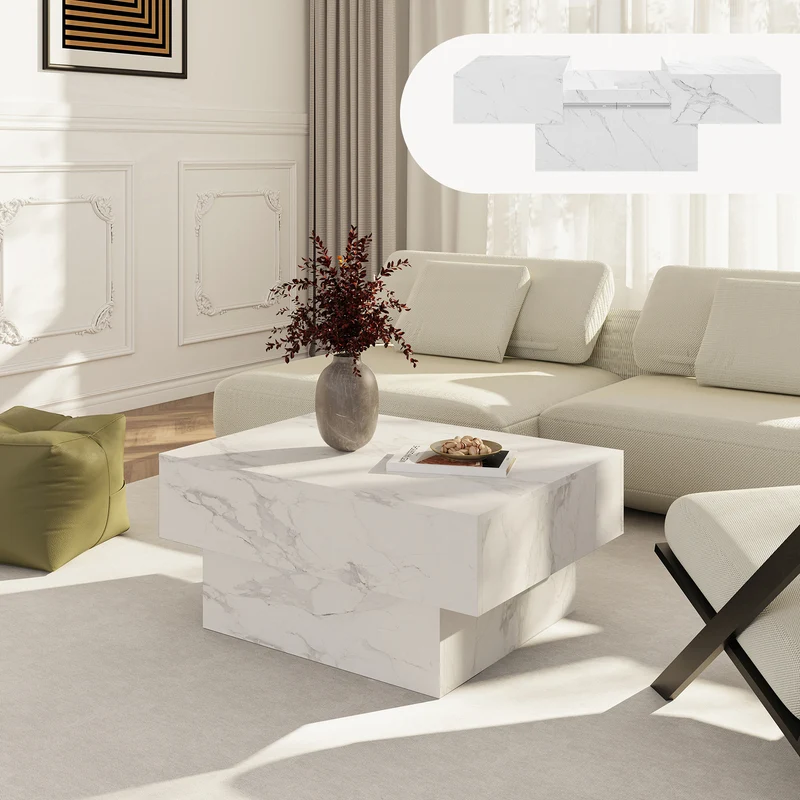 Mesa de centro Lens tablero extensible 80x60x36 cm - [en.casa]