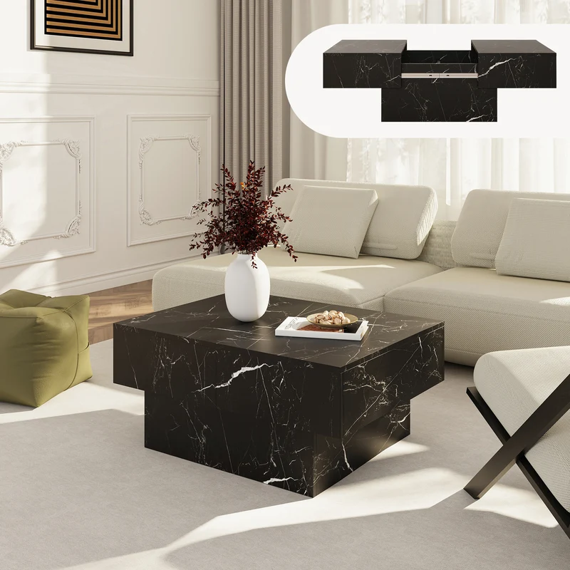 Mesa de centro Lens tablero extensible 80x60x36 cm - [en.casa]