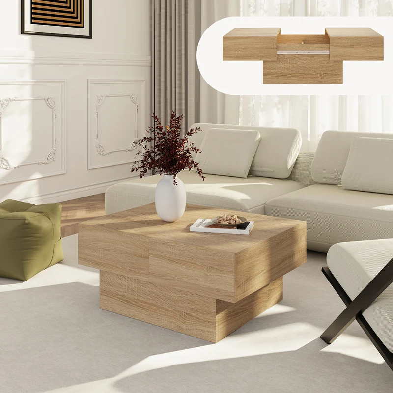 Mesa de centro Lens tablero extensible 80x60x36 cm - [en.casa]