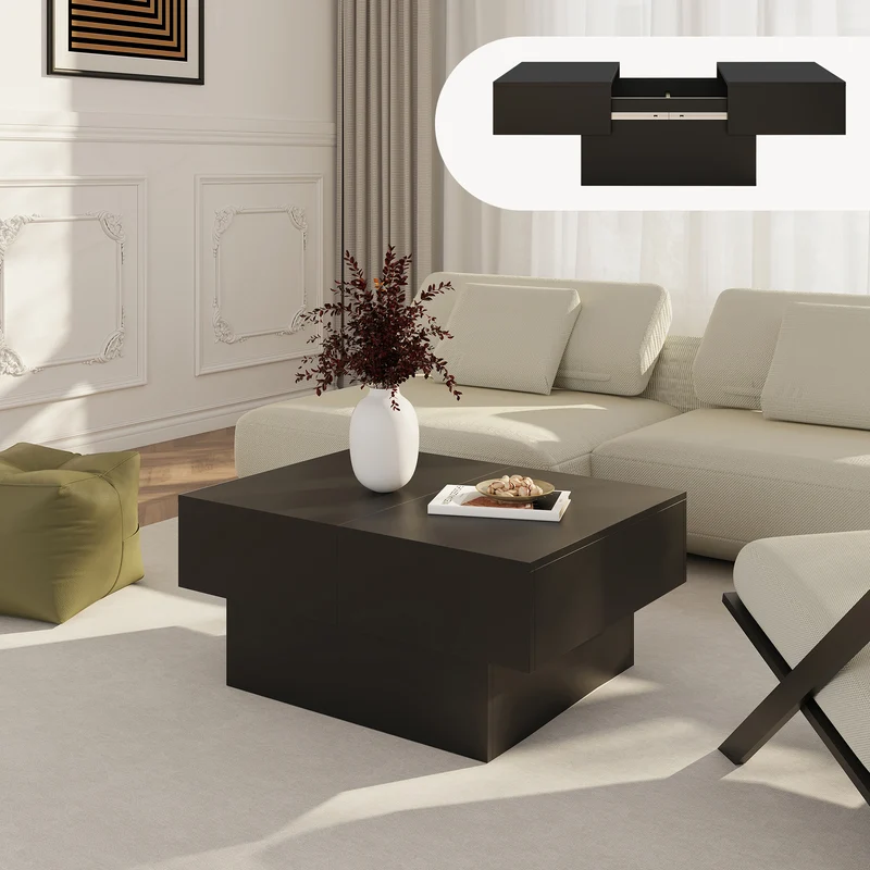 Mesa de centro Lens tablero extensible 80x60x36 cm - [en.casa]