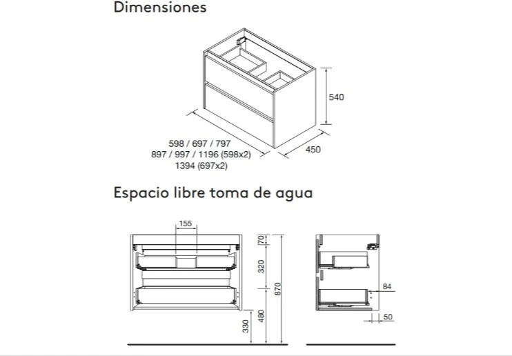 Mueble de baño con encimera y cajones Noja Salgar