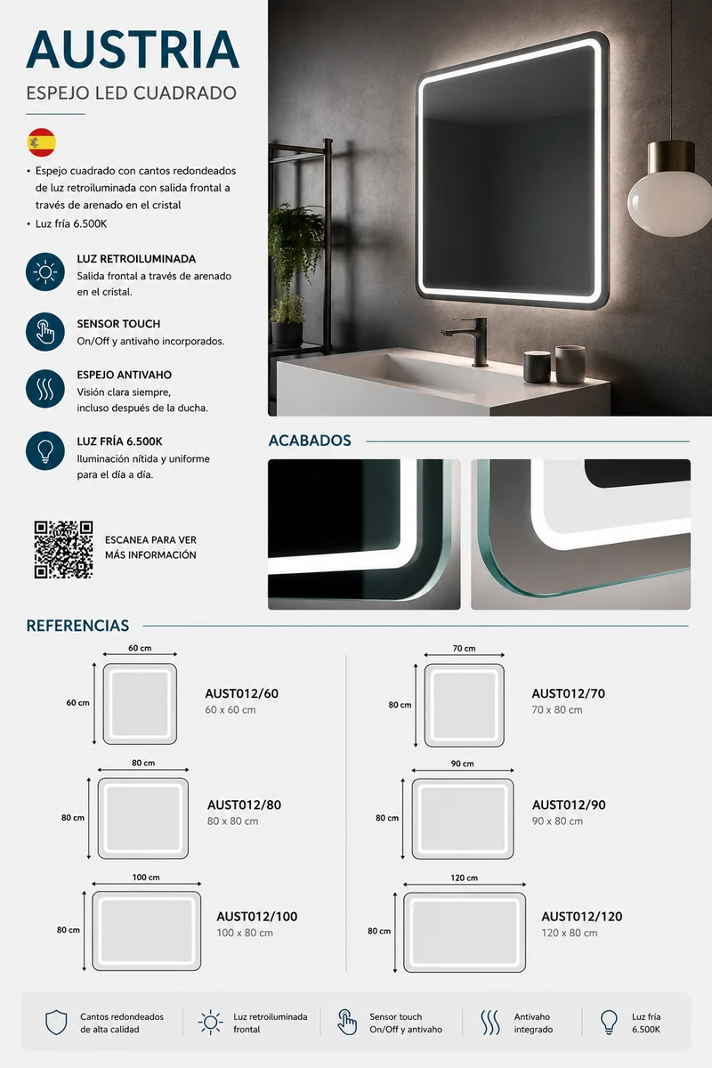 Espejo de baño rectangular Austria Ledimex