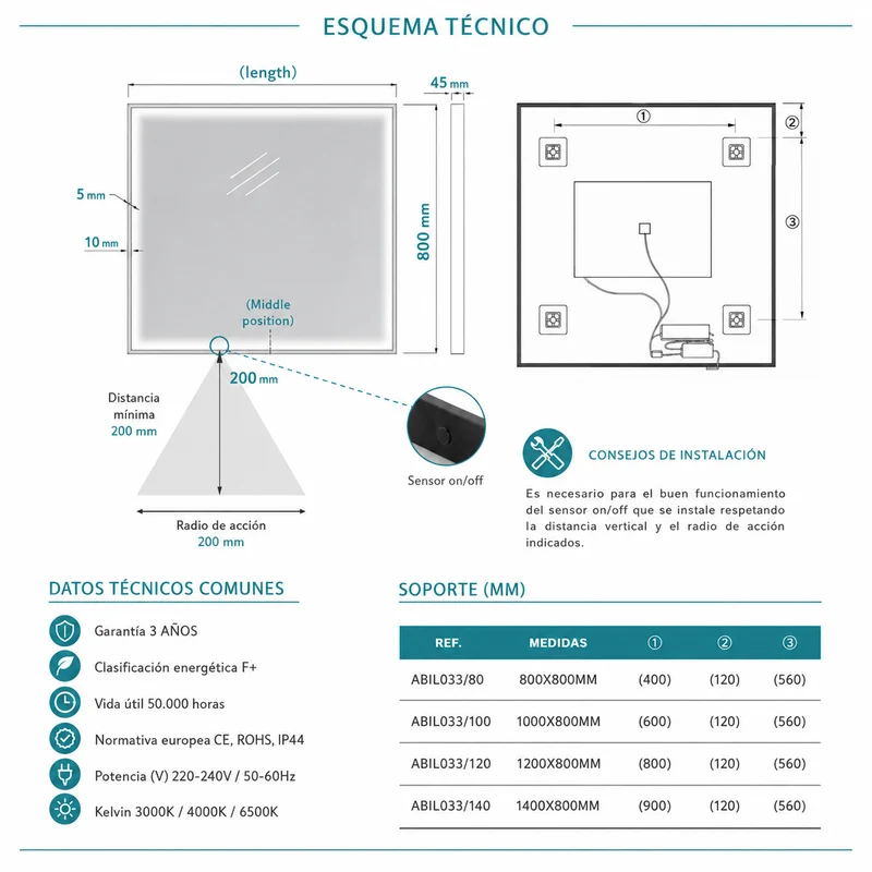 Espejo de baño negro Ability Ledimex