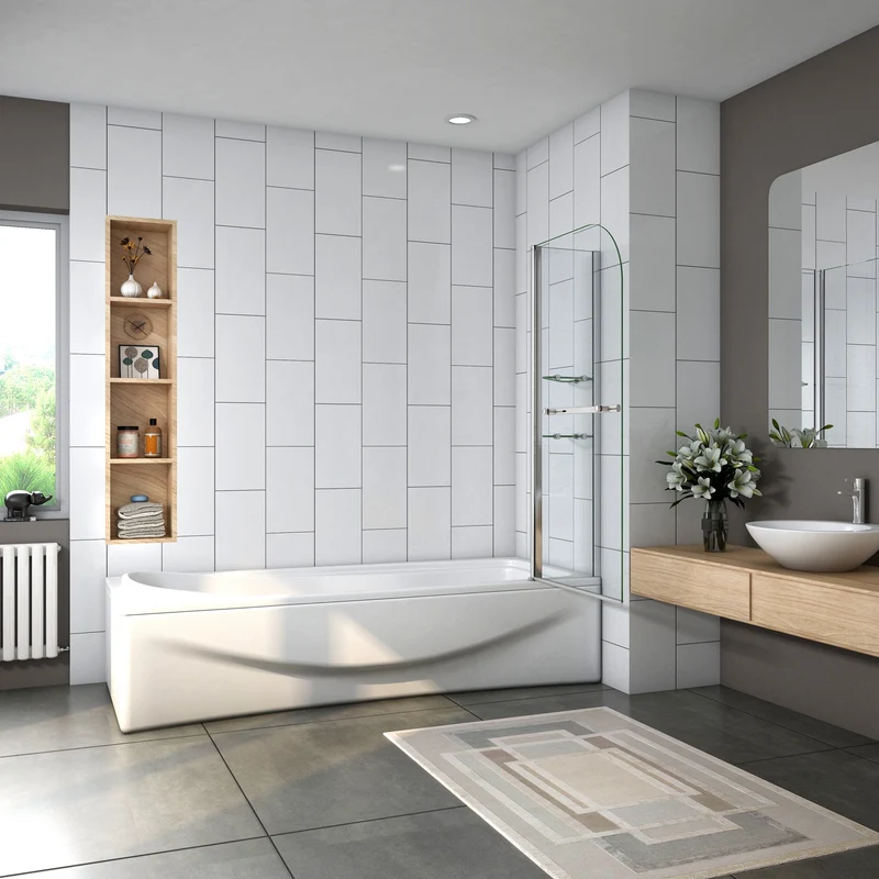 Mampara de Bañera Abatible con Bisagra Cristal 6 MM 120x140cm