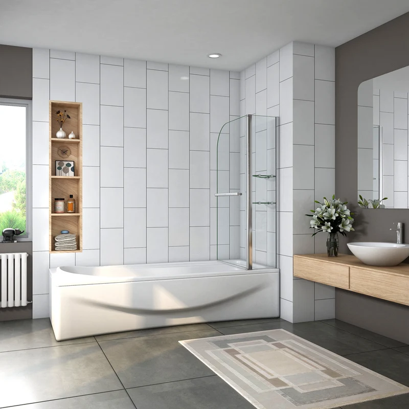Mampara de Bañera Abatible con Bisagra Cristal 6 MM 120x140cm